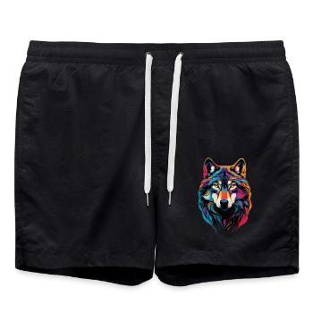 Wolf Liebhaber Wildtier Kunst Wolf Bunt Tier - Badeshorts - Schwarz - Vorne - AI Model Male 185 light (185cm)