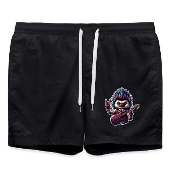 Igel Rock and Roll Gitarrist - Badeshorts - Schwarz - Vorne - AI Model Male 185 light (185cm)