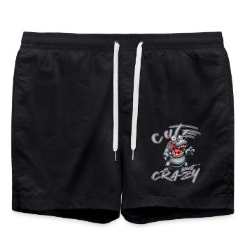 Cute but Crazy Nilpferd Comic Stil lustiges Motiv - Badeshorts - Schwarz - Vorne - AI Model Male 185 light (185cm)