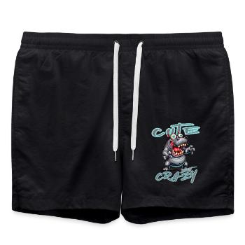 Cute but Crazy Rhino Comic Style Funny Motif - Swim Trunks - black - Front - AI Model Male 185 light (185cm)