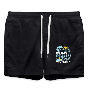 Hebamme Bei Tag Echt Müde Bei Nacht - Badeshorts - Schwarz - Vorne - AI Model Male 185 light (185cm)