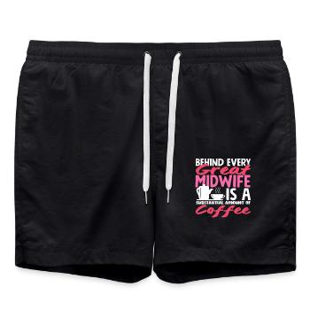 Behind every great midwife is a lot of coffee - Swim Trunks - black - Front - AI Model Male 185 light (185cm)