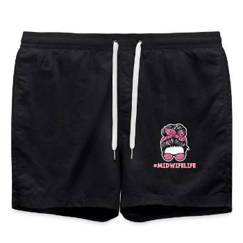 #Hebammenleben Stilvolle Brille - Badeshorts - Schwarz - Vorne - AI Model Male 185 light (185cm)