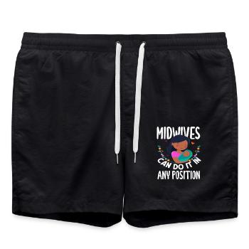 Midwives can do it in any position - Swim Trunks - black - Front - AI Model Male 185 light (185cm)