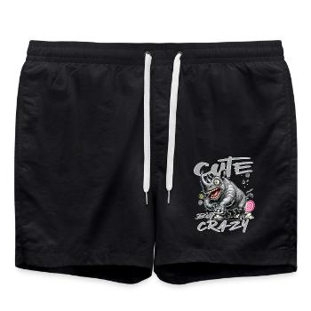 Cute but Crazy Rhino Comic Style Funny Motif - Swim Trunks - black - Front - AI Model Male 185 light (185cm)