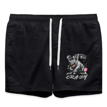 Motif drôle de bande dessinée de rhinocéros mignon mais fou - Short de bain - noir - Devant - AI Model Male 185 light (185cm)