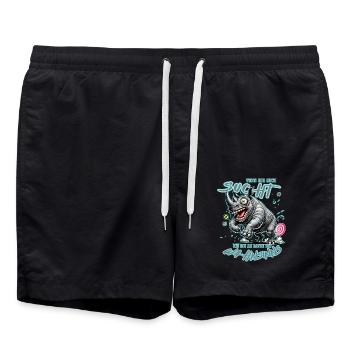 Rhinocéros fou au bord de la folie style bande dessinée - Short de bain - noir - Devant - AI Model Male 185 light (185cm)