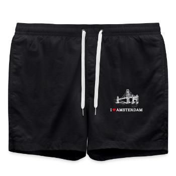 J’aime Amsterdam Golden Gate Bridge Coeur Drapeau Jeu de mots - Short de bain - noir - Devant - AI Model Male 185 light (185cm)