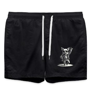 Rockiges Schwein Mit Heavy Metal Flair - Badeshorts - Schwarz - Vorne - AI Model Male 185 light (185cm)