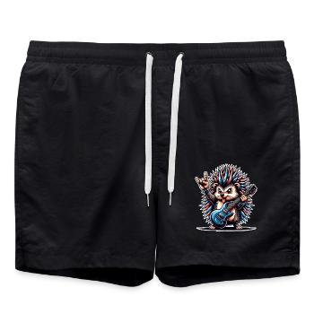 Igel Rock and Roll Gitarrist - Badeshorts - Schwarz - Vorne - AI Model Male 185 light (185cm)