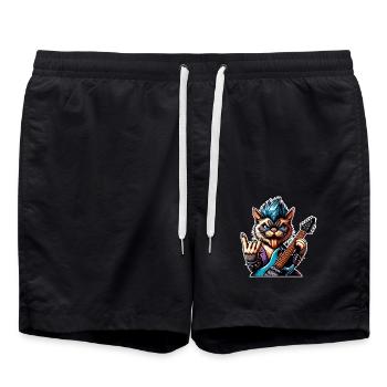 Cat Rock and Roll Guitarist - Swim Trunks - black - Front - AI Model Male 185 light (185cm)