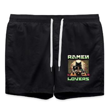 Japanese Ramen Cat Streetwear - Swim Trunks - black - Front - AI Model Male 185 light (185cm)