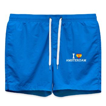 I love Amsterdam Madrid Spanien Flagge Liebhaber Herz Wortspiel - Badeshorts - Cobalt blue - Vorne