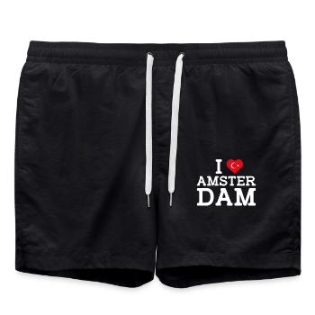 I Love Amsterdam Turkish Flag Cool Netherland Pun - Swim Trunks - black - Front - AI Model Male 185 light (185cm)