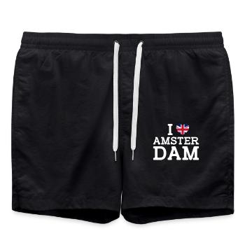 J’aime Amsterdam Royaume-Uni Coeur Drapeau Royaume-Uni Jeu de mots - Short de bain - noir - Devant - AI Model Male 185 light (185cm)