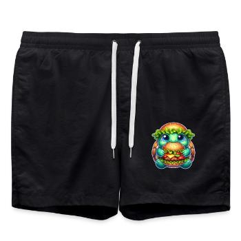 Tortue mignonne avec chapeau de hamburger restauration rapide - Short de bain - noir - Devant - AI Model Male 185 light (185cm)