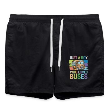 Just a Boy Who Loves Buses for Bus Lovers für - Badeshorts - Schwarz - Vorne - AI Model Male 185 light (185cm)