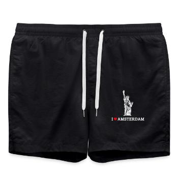 I Love Amsterdam Heart Freiheitsstatue Cooles Wortspiel - Badeshorts - Schwarz - Vorne - AI Model Male 185 light (185cm)