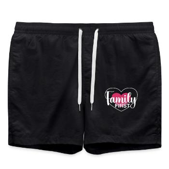 Family First - Herz & Liebe - Badeshorts - Schwarz - Vorne - AI Model Male 185 light (185cm)