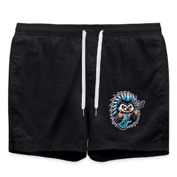 Igel Rock and Roll Gitarrist - Badeshorts - Schwarz - Vorne - AI Model Male 185 light (185cm)