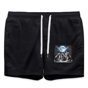 Mystical raccoons under a shining moon - Swim Trunks - black - Front - AI Model Male 185 light (185cm)