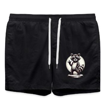 Cooler Waschbär Rock-Hand-Geste Illustration - Badeshorts - Schwarz - Vorne - AI Model Male 185 light (185cm)