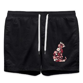 Blumen Katze für Katzen Besitzer und Valentinstag - Badeshorts - Schwarz - Vorne - AI Model Male 185 light (185cm)