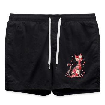 Flowers Cat for Cats Owners and Valentine's Day - Swim Trunks - black - Front - AI Model Male 185 light (185cm)
