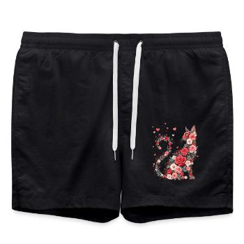Flowers Cat for Cats Owners and Valentine's Day - Swim Trunks - black - Front - AI Model Male 185 light (185cm)