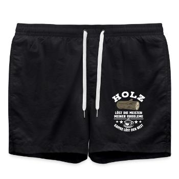 Holz löst meine Probleme - Kaffee Spruch - Badeshorts - Schwarz - Vorne - AI Model Male 185 light (185cm)