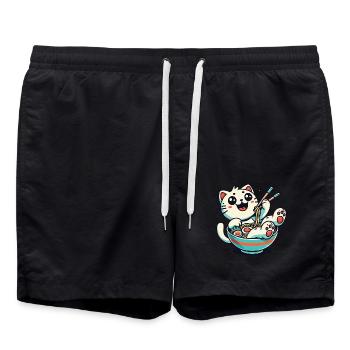 Kawaii Ramen Cat Nouilles Japonaises Streetwear - Short de bain - noir - Devant - AI Model Male 185 light (185cm)