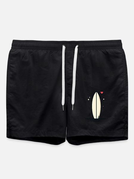 Retro Surfboard with Heart - Swim Trunks - black