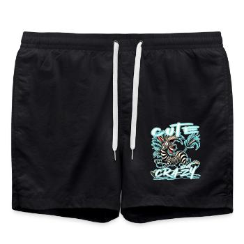 Cute but Crazy Zebra Comic Style Funny Motif - Swim Trunks - black - Front - AI Model Male 185 light (185cm)