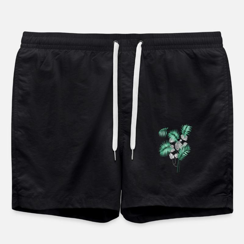 Tropical Leaves Design - Swim Trunks - black