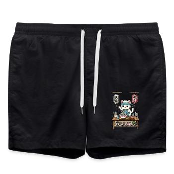 Chats, Ramen, Chef, Ukiyo-E, Kawaii, Rétro, Japon - Short de bain - noir - Devant - AI Model Male 185 light (185cm)