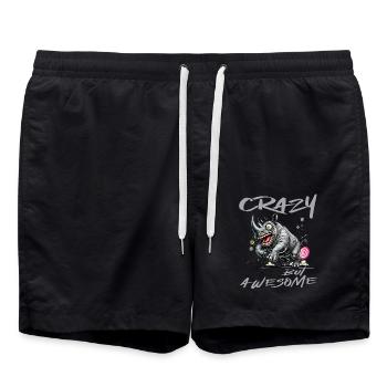 Style de bande dessinée de rhinocéros fou mais génial - Short de bain - noir - Devant - AI Model Male 185 light (185cm)