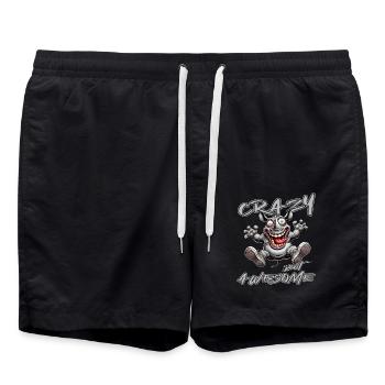Style de bande dessinée de rhinocéros fou mais génial - Short de bain - noir - Devant - AI Model Male 185 light (185cm)