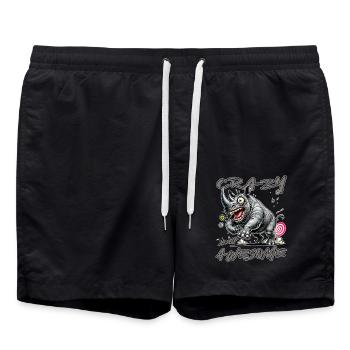 Style de bande dessinée de rhinocéros fou mais génial - Short de bain - noir - Devant - AI Model Male 185 light (185cm)