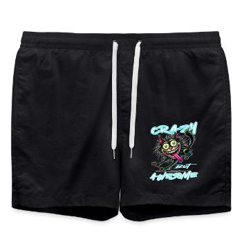 Style de bande dessinée de chat fou mais génial - Short de bain - noir - Devant - AI Model Male 185 light (185cm)