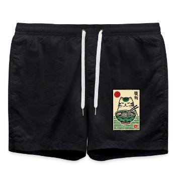 Kawaii Retro Katze Mit Ramen Nudeln Japan Ukiyo-E - Badeshorts - Schwarz - Vorne - AI Model Male 185 light (185cm)