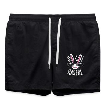 Ski Haserl - Aprés Ski Wintersport Skiurlaub - Badeshorts - Schwarz - Vorne - AI Model Male 185 light (185cm)