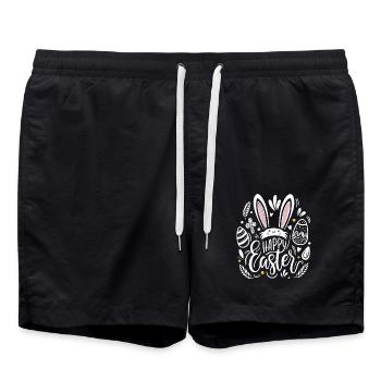 Joyeuses Pâques - Lapin de Pâques - Oeuf de Pâques - Cadeau - Short de bain - noir - Devant - AI Model Male 185 light (185cm)