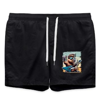 Capybara Rock and Roll Gitarrist - Badeshorts - Schwarz - Vorne - AI Model Male 185 light (185cm)