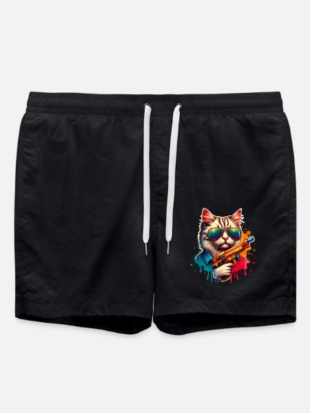 Cat Water Gun - Swim Trunks - black