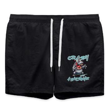 Style de bande dessinée Hippo fou mais génial - Short de bain - noir - Devant - AI Model Male 185 light (185cm)