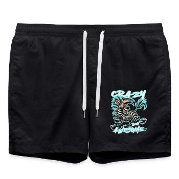 Crazy but Awesome Zebra Comic Stil - Badeshorts - Schwarz - Vorne - AI Model Male 185 light (185cm)