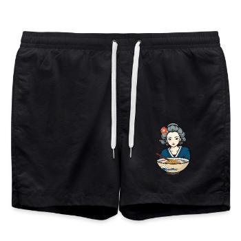 Japanisches Ukiyo-E Retro Ramen Ästhetik Nudeln - Badeshorts - Schwarz - Vorne - AI Model Male 185 light (185cm)