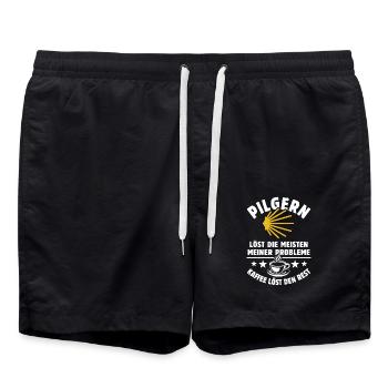 Pilgern löst meine Probleme - Kaffee Spruch - Badeshorts - Schwarz - Vorne - AI Model Male 185 light (185cm)