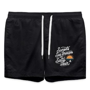 Sunsets, Sea Breezes & Salty Hair | Beach & Urlau - Swim Trunks - black - Front - AI Model Male 185 light (185cm)