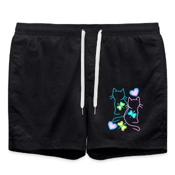 Cats Summer Child Kids Kitten Retro 80s - Swim Trunks - black - Front - AI Model Male 185 light (185cm)